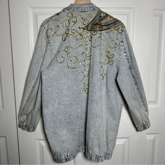 Vintage 80s Charle Casuals California Embellished Denim Jacket Acid 1980s Artsy - Picture 2 of 16